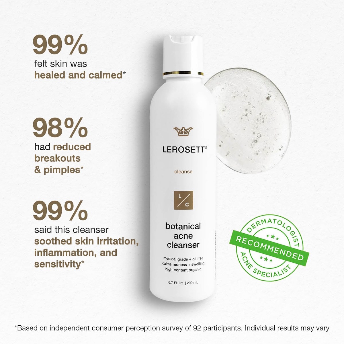 Lerosett acne cleanser percentage + icon